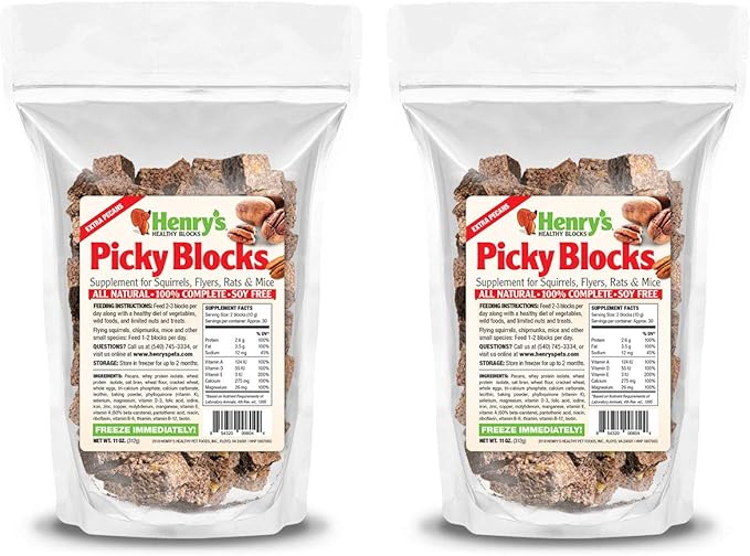 Henry's Picky Blocks - Nutritionally Complete Rodent Blocks – Food for Squirrels, Flying Squirrels, and Chipmunks, 11 Ounces (2-Pack)