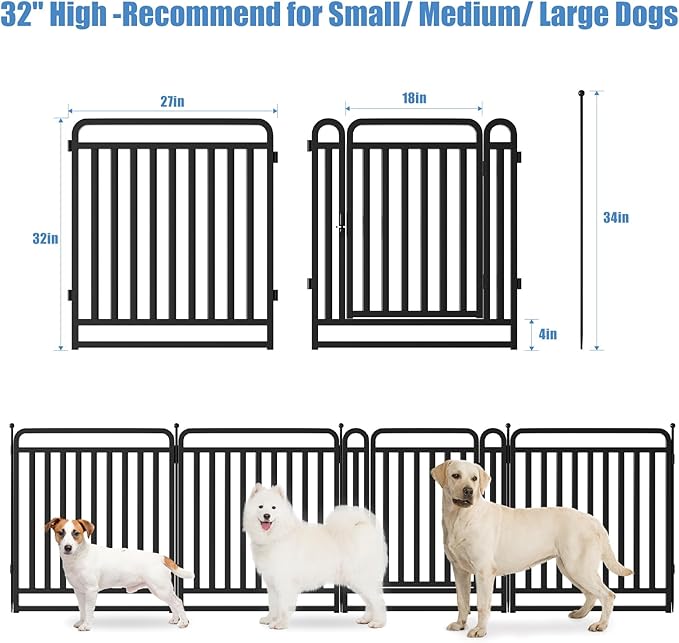 New Thickened Version Dog Playpen, 32 Inch Dog Fences for The Yard, Portable Outdoor Dog Playpen for Large/Medium/Small Dogs, Foldable Metal Dog playpen, with Doors (32 Panels, 32 Inch)