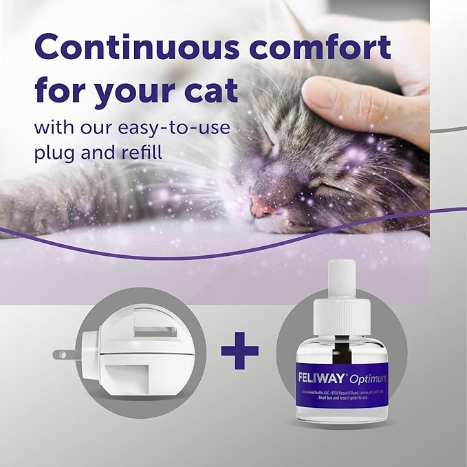 FELIWAY® Optimum 30 Day Cat Calming Plug In Pheromone Diffuser Starter Kit, 48ml - Helps Reduce Common Signs of Stress in Cats & Kittens, Enhanced Calming