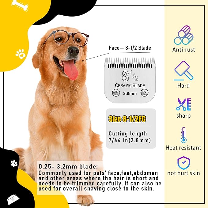 Size 8 1/2 Detachable Pet Dog Grooming Clipper Ceramic Blade,Compatible with Andis,Oster A5,Wahl KM10 Series Clippers,Cut Length 7/64"(2.8mm)