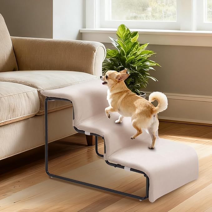 Dog Window Perch with Stairs, Pet Stairs Ramp with Seat, Dog Perch to Look Out Window with Ramp, Lounge Elevated Dogs Bed, Small Pet Step, Multi-Level Platform with Foam Upholstery