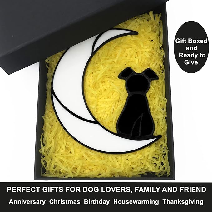 Stained Glass Rainbow Bridge Black Dog Memorial Gifts for Loss of Dog Sympathy Remembrance Suncatcher, Angel Wings Pet Loss Bereavement Gifts in Memory of Pet Passing Away Window Hanging.