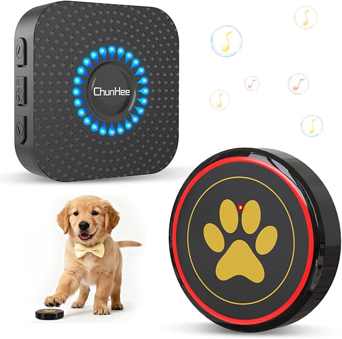 ChunHee Dog Door Bell for Potty Training – Wireless Doggie Doorbell to Go Outside, 1.6in Touch Surface, Easy for Puppy & Adult Dogs, IP55 Waterproof, 500FT Range, 55 Ringtones, Adjustable Volume