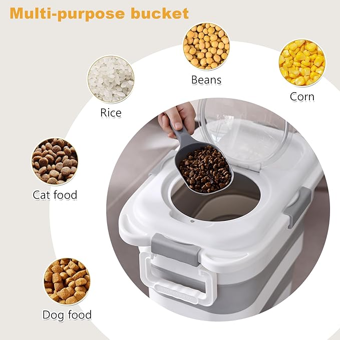 2pack 25 lbs Dog Food Storage Container,Collapsible Dog Food Container with Scoop,Pet/Dog/Cat/Bird Food/Cat litter Storage Containers to Keep Dry,Easy to Move.(Black+white)