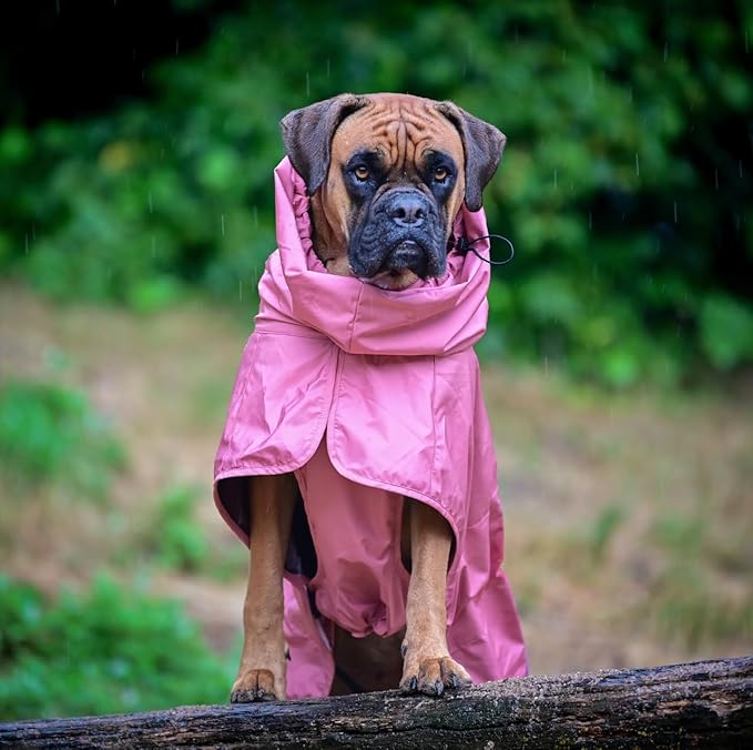 Spark Paws Dog Raincoat, Waterproof Windproof Rain Jacket, for Small Medium Large Extra Large Dogs, Reflective Breathable Full-Body Coverage Dry Suit - Sea Pink, 3XL