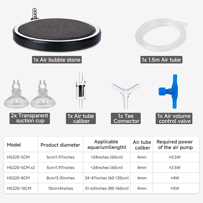 hygger Air Stone for Aquarium: Quiet High Dissolved Oxygen Diffuser Kit for Freshwater or Saltwater Fish Tank and Hydroponic Air Pump-Disc 3 x 3 Inch Air Bubble Stone