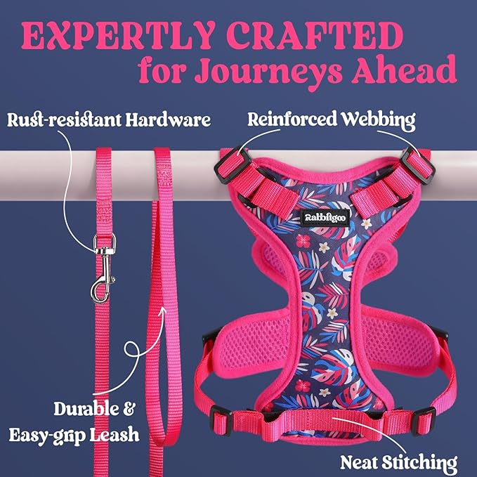 rabbitgoo Cat Harness and Leash for Walking, Escape Proof Soft Adjustable Vest Harnesses for Cats, Easy Control Breathable Reflective Strips Jacket, Coconut Fuchsia,XXS