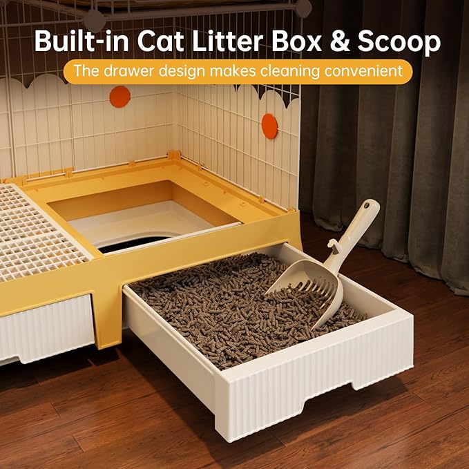 Oneluck Large Cat Cage On Wheels,Cat Enclosure with Litter Box Ideal for 1-3 Cats,Catio 35.5" L x 21.6" W x 62.2" H,Kennel for Cats