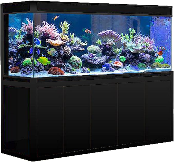 400 Gallon Glass Aquarium with Aluminum Cabinet - Including Sump for Filtration and Circulation, Plumbing, LED, Black