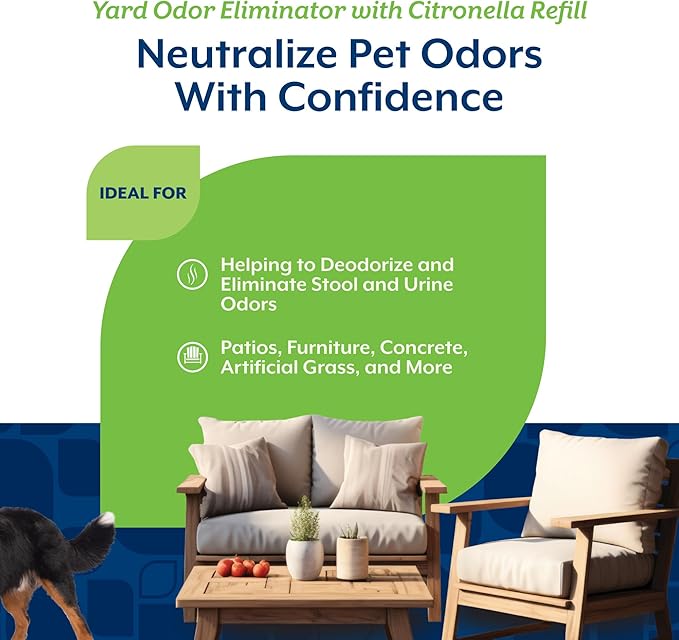 NaturVet – Yard Odor Eliminator Plus Citronella Spray – Eliminate Stool and Urine Odors from Lawn and Yard – Designed for Use on Grass, Patios, Gravel, Concrete & More – 64oz Refill (No Hose Nozzle)