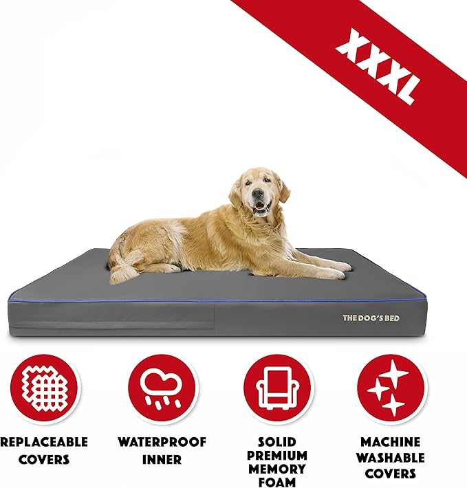 The Dog’s Bed Orthopedic Memory Foam Dog Bed Mattress, Oxford Fabric, Grey with Dark Blue Trim, XXXL, 6-Inch