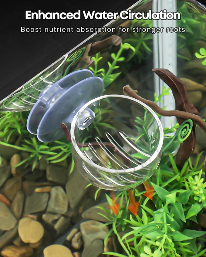 Pawfly Aquarium Plant Holder with Suction Cup, Clear Plastic Fish Tank Planting Holder, Fish Tank Plant Pot for Aquascape Decoration, Aquarium Planter Cup, 4 Pcs.