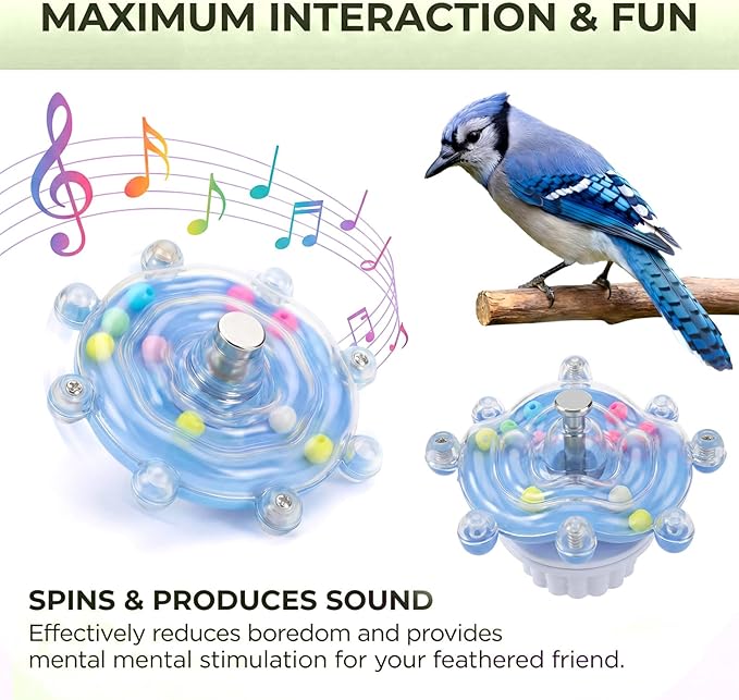 1 Pcs Bird Toys for Parakeets, Parrot Spinner Toy, Colorful Parakeet Toys Wheel, Interactive Spinner Rattle Parrot Toys for Bird Cage, Accessories for Entertainment Chewing Exercise, Blue