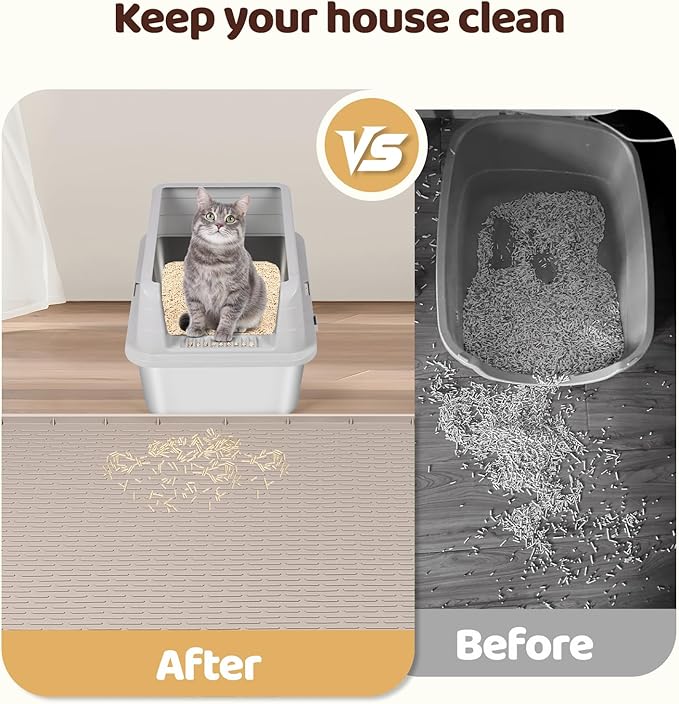 Cat Litter Mat, XXL Extra Large 50" x 35" Silicone Mat Litter Trapping Mat for Scatter Control, Soft on Kitty Paws, Easy to Clean (Khaki)