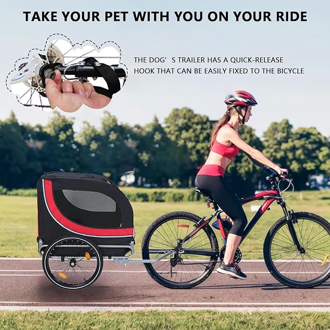 Large Dog Bike Trailer with 18.9" Wheels - 120LB Capacity Dog Trailer for Bike, Foldable Pet Bike Trailer for All-Terrain Cycling, Jogging & Camping