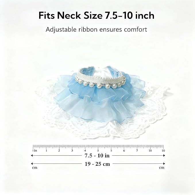 Cat Lace Bandana, Cat Tutu Collar with Pearl Princess Costume for Small Dog Bunny Wedding Birthday Party Holiday Decoration, Blue S 7.5"-10"