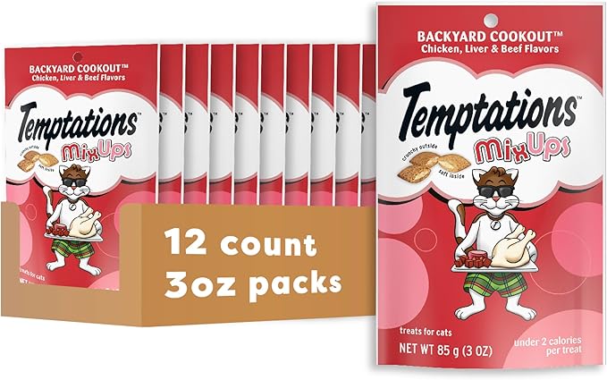 Temptations Cat Treats MixUps Backyard Cookout Flavor Crunchy, Soft Cat Treats, 3 oz. Pouch (Pack of 12)