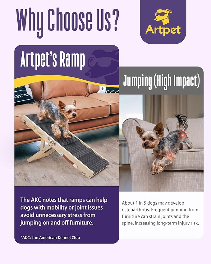 Dog Ramp for Small Dogs for Couch & Bed, Dachshund Joint Care Ramp,Foldable, Anti-Slip, Portable, Height Adjustable, Supports Up to 35 lbs