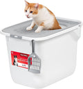 IRIS USA Large Cat Litter Box Top Entry with Lid, Enclosed Litter Box with Litter Catching Lid & Scoop, Covered Cat Litter Box Enclosure for Privacy, High Sided, White/Gray