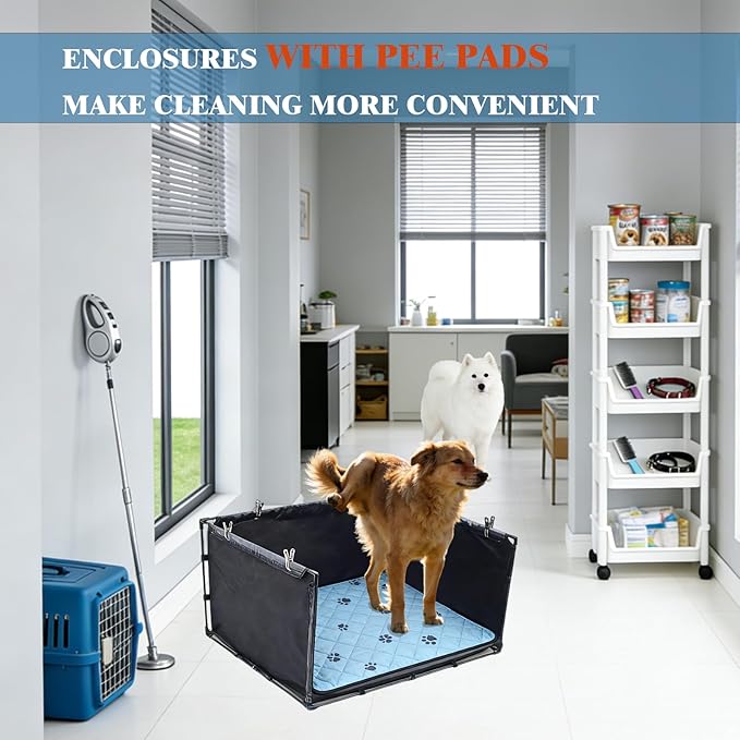 Dog Pee Pad Holder Tray with Washable Pee Pad - Foldable Indoor Potty Station for Small to Medium Dogs, Portable & Reusable Litter Box with High Walls (Large)