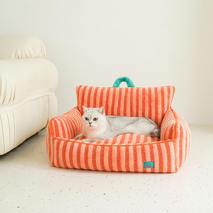 ZEZE Furniture-Style Sofa Pet Bed, Washable Plush Couch Bed with Bolstered Sides & Non-Slip Bottom for Dogs & Cats, Cozy Indoor Bed (Orange, Large)