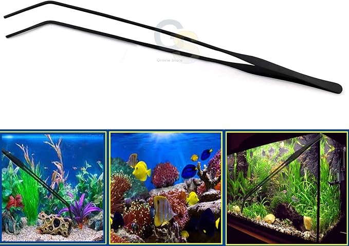 G.S Aquarium Tweezers Long Reptiles Feeding Tongs for Aquatic Plants Spider Snakes Lizards (15" Curved)