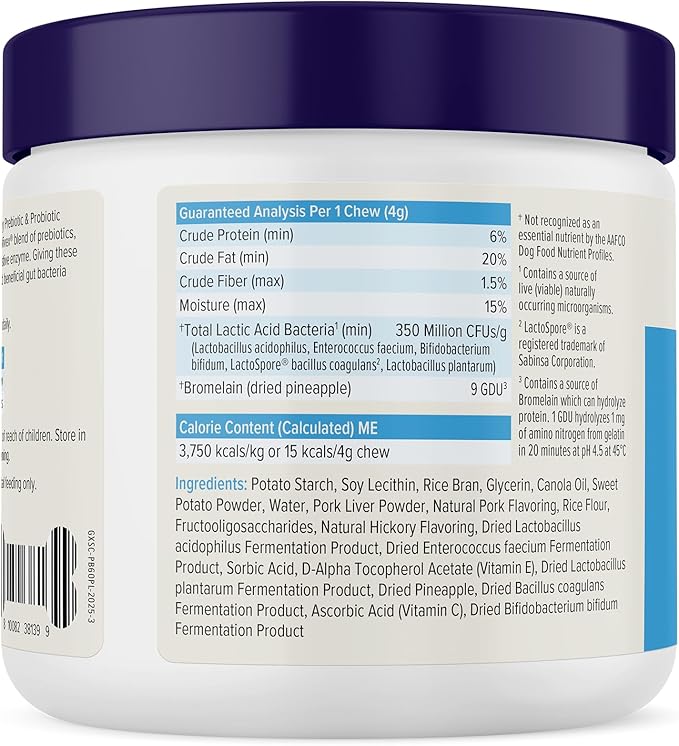 Vetnique Glandex Daily Probiotics for Dogs with Prebiotics to Support Gut Health with Fiber and Digestive Enzymes, Dog Probiotic Chews or Powders (60ct Chews, Bacon Chews)