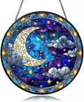 Moon Suncatcher Stained Glass Window Hanging Decor-Celestial Night Sky Design for Indoor Windows, Bedroom or Living Room, Unique Gift for Women, Housewarming, New Home and Spiritual Space Decoration