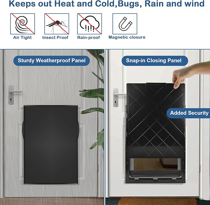 CEESC Large Dog Door for Pets Up to 220 lb, Weatherproof Pet Door with Magnetic Flap, Sturdy Weatherproof Panel and Snap-in Closing Panel Included, Suitable for Interior and Exterior Doors(XXL,Black)