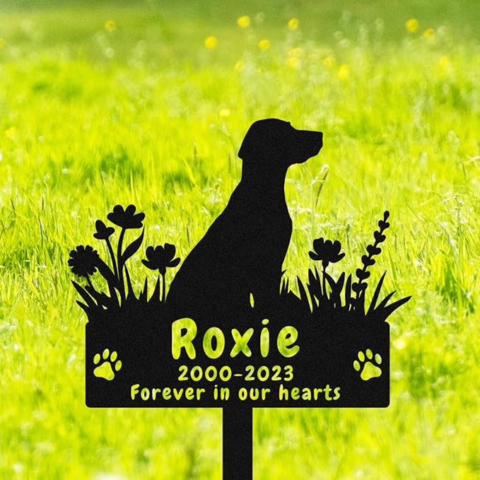 Personalized Labrador Retriever Dog Metal Memorial Stake Grave Marker, Custom Dog Name Labrador Retriever Memorial Grave Marker, Customized Flowers Dog Memorial Plaque Burial Stake