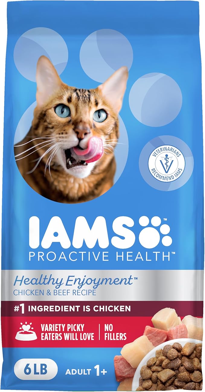 IAMS Healthy Enjoyment Dry Cat Food Chicken & Beef Recipe, Cat Food Dry Recipe, 6 lb. Bag