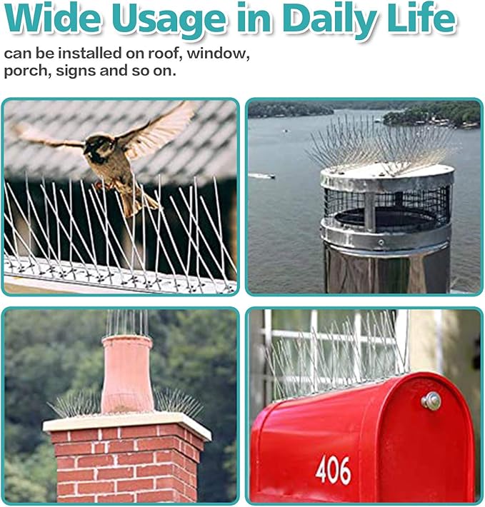 KKY Bird Spikes Stainless Steel Base, Metal Bird Repellent Nail Fence kit, can be Used to Stop Pigeons and Other Small Birds, Covering 21.6 feet 20 Packs