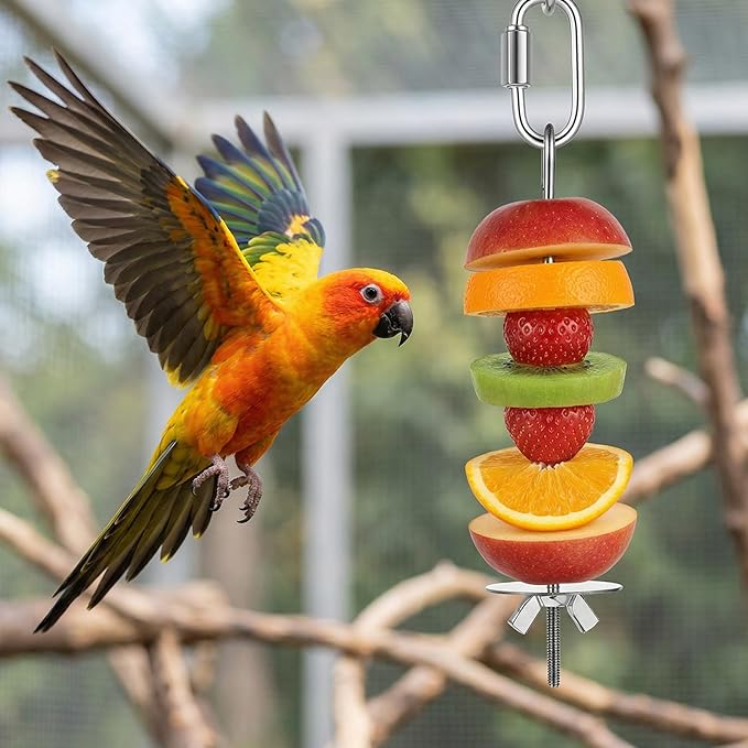 3 Pcs Bird Cage Food Holder, Stainless Steel Bird Foraging Toys, Birds Foraging Toys for Parakeets, Budgies, Macaws (3 Sizes)