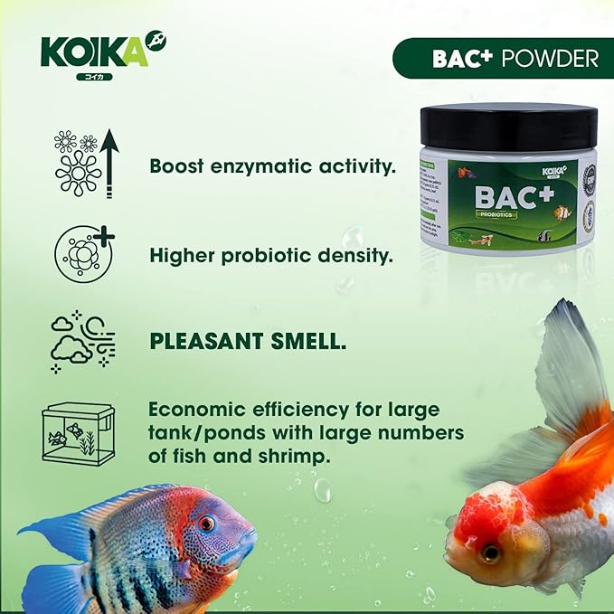 KOIKA BAC+ Aquarium Probiotics Powder, Improves Water Conditions for Fish and Shrimp, Supports Clean Water and Tank Balance, for Aquatic Use Only (BAC+(Powder), 2.82 oz)