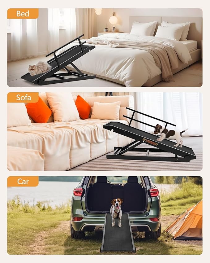 Dog Ramp for Bed, Pet Ramp for Small Dogs to Get on Bed, Dog Bed Ramp for High Bed 24 inch, Adjustable Wood Furniture Dog Ramp for Couch/Bedroom, Adjustable from 15" to 24" Height - Black