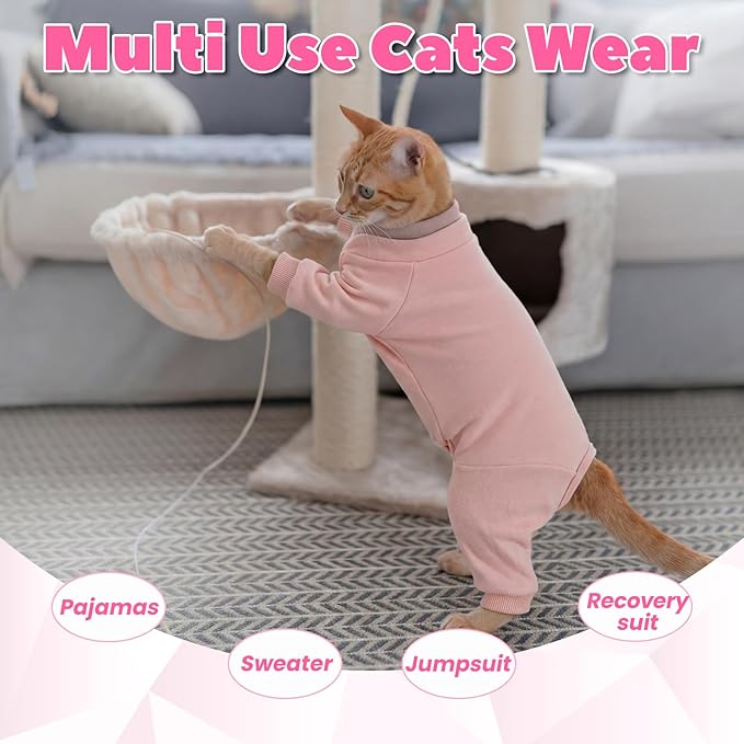 Cat Hair Sticky Onesie, Prevent Hair Loss Cat Pajamas, Long Sleeves Anti-Licking & Skin Disease Recovery Suit for Cats, Sphynx Clothes Costumes Outfits for Pet