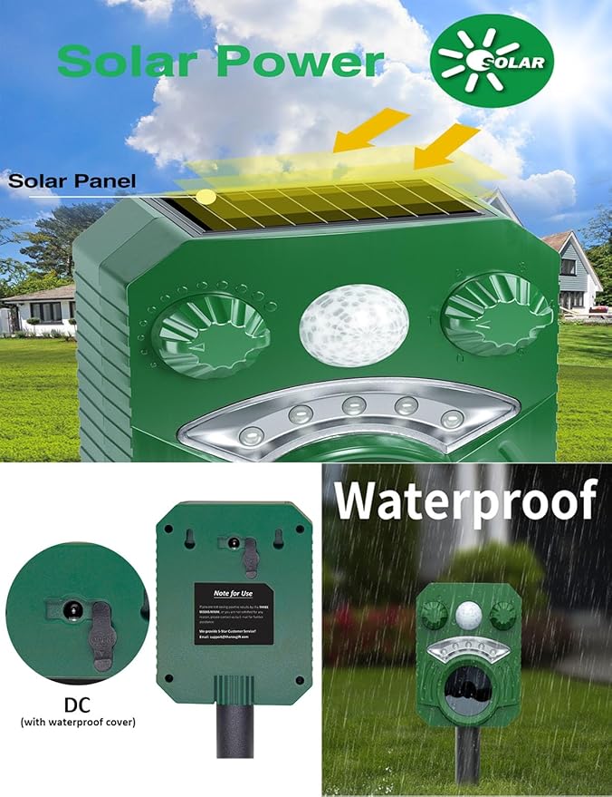 Ultrasonic Repellers Devices with Motion Sensor,Outdoor Repellent Cat Deer Squirrel Raccoon Deterrent Rabbit Coyote Skunk Armadillo Animal Scare Pest Control