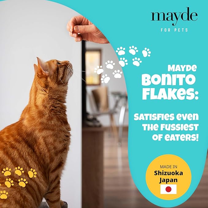 Mayde Bonito Flakes for Cats & Dogs - 100% Natural High-Protein Fish Treats for Cats & Dogs - Extra Large Dried Bonito Flakes - 4 oz Bag