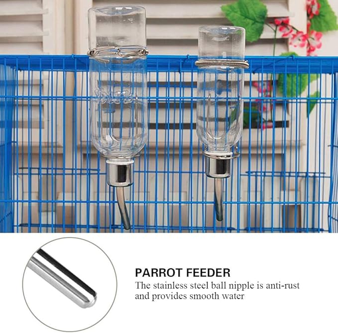 Automatic Pet Parrot Water Feeder, Pet Bird Water Feeding Bottle Dispenser with Stainless Steel Ball Nipple Cage Accessories(S)