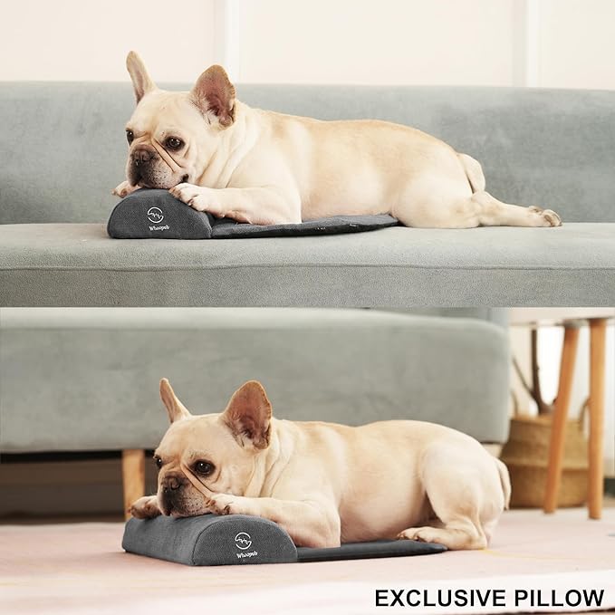 Dog and Cat Bolster Pillow for Medium Dogs and Cats, Benefit for Cervical Vertebra and Neck, Easy to Carry When Traveling, with High Resilience Foam, Machine Washable Cover (Dark Gray, Medium)