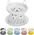 Elevated Cat Food Dishes, Whisker-Friendly Cat Plates with Metal Stand for Food and Water, Anti-Vomit, Non-Slip Feeding Station for Indoor Cats, Kitte