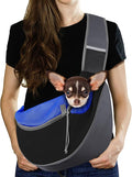 Pawaboo Dog Sling Carrier, Hand Free Breathable Mesh Bag for Puppy Cat, Drawstring Dog Papoose with Adjustable Strap and Pocket, Crossbody Satchel Dogs Purse for Outdoor Travel, M, Indigo