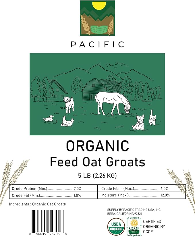 PACIFIC Organic Petfood Organic Feed Oat Groats - Oat Groats for Birds | Rich with Fiber & Minerals | USDA and CCOF Certified | Packed in USA (5 Pound (Pack of 1))