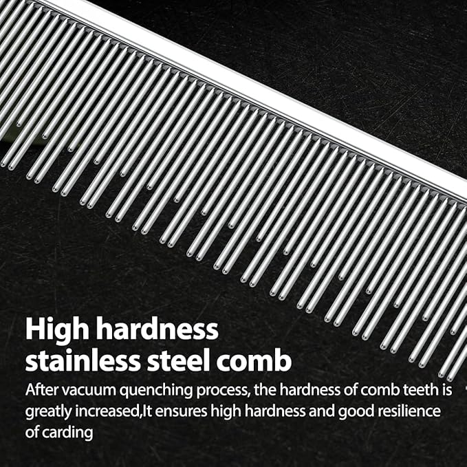 6.1" Cat Carding Dual Tooth Comb for Long Haired Cats & Dogs Ragdoll Round Corners Prevent Friction and Breakage Chrome Finish(M, Dual)