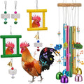 7 Pcs Chicken Toys, Hanging Chicken Wind Chime, 2 Pcs Coop Mirror Toys with Bells 4 Pack Beak Grinding Stones, Musical Coop Accessories for Hens Roosters Chicks Poultry Birds(Yellow，Green)