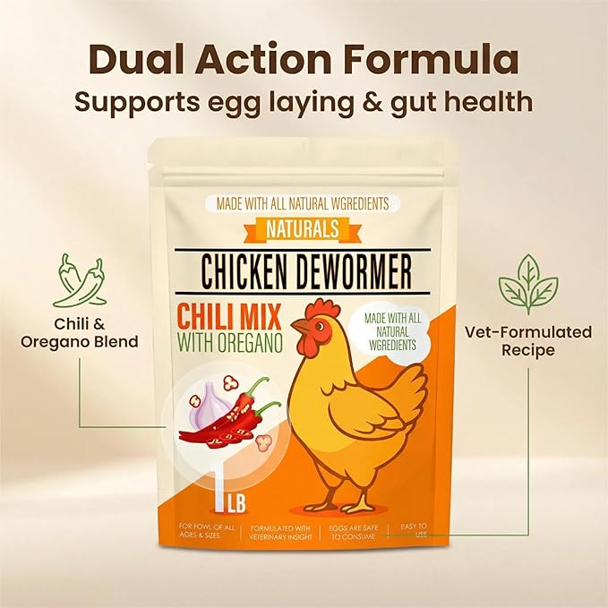 Naturals Chicken Dewormer Powder - Natural Herbal with Chili and Garlic, All-Natural Formula for Hens and Birds Duck Goose, Safe for Eggs,1LB Pouch (1)