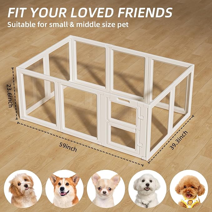 Clear Acrylic Dog Playpen Indoor,Transparent Dog Pen,Easy to Assemble and Clear pet Pen for Puppy Dog, Rabbit and cat,Sturdy and Easy to Clean Plastic pet Fence (White, 23.6" H, 10PCS)