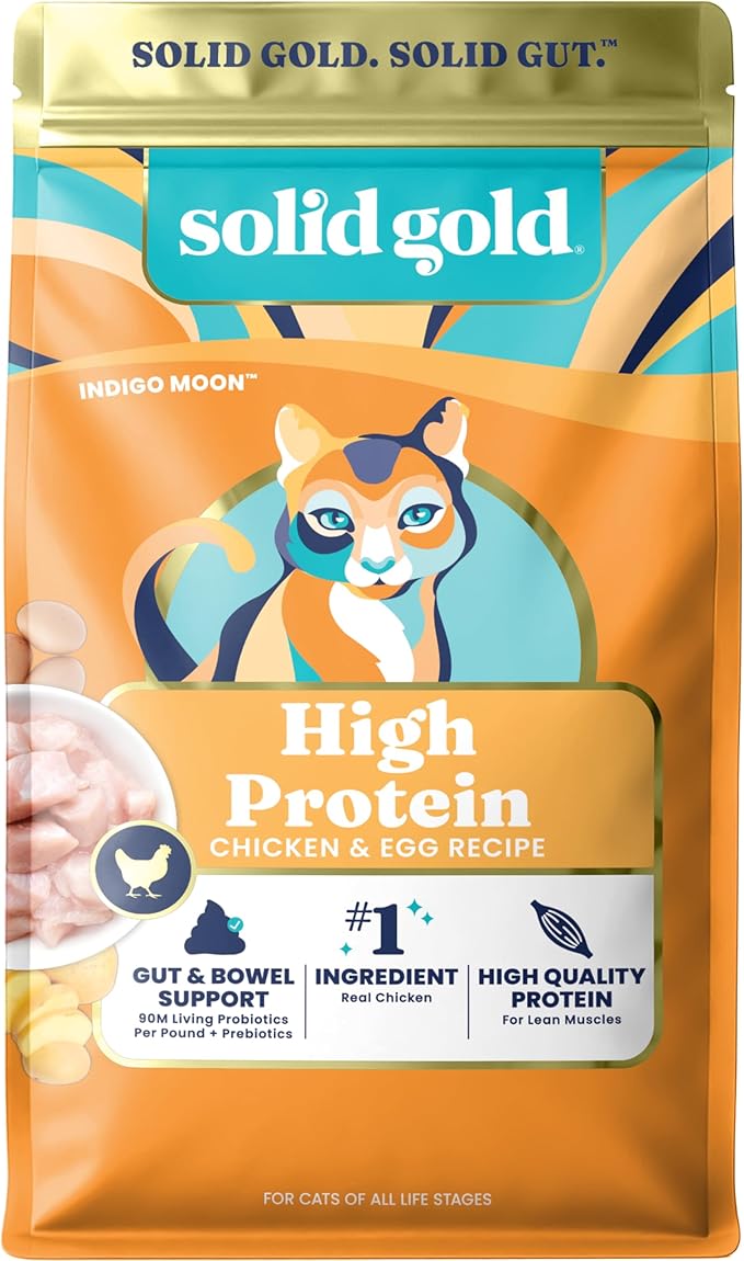 Solid Gold High Protein Dry Cat Food - Grain Free & Gluten Free Chicken Cat Dry Food w/Probiotics for Gut Health & Digestion - High Fiber & Omega 3 - Low Carb Kibble for All Ages - 6LB