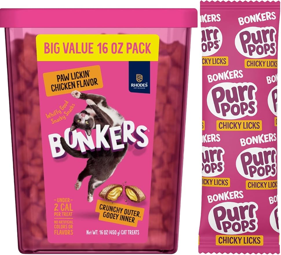Bonkers Cat Treats, Paw Lickin' Chicken Flavor, 16 oz Value Pack with Chickylicks Purrpop
