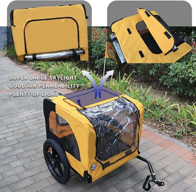 HomVent Dog Bike Trailer - Folding Pet Carrier Wagon with 16 Inch Wheels for Small and Large Dogs